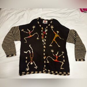 Aranwa Black and Tan Women's Cardigan Sweater